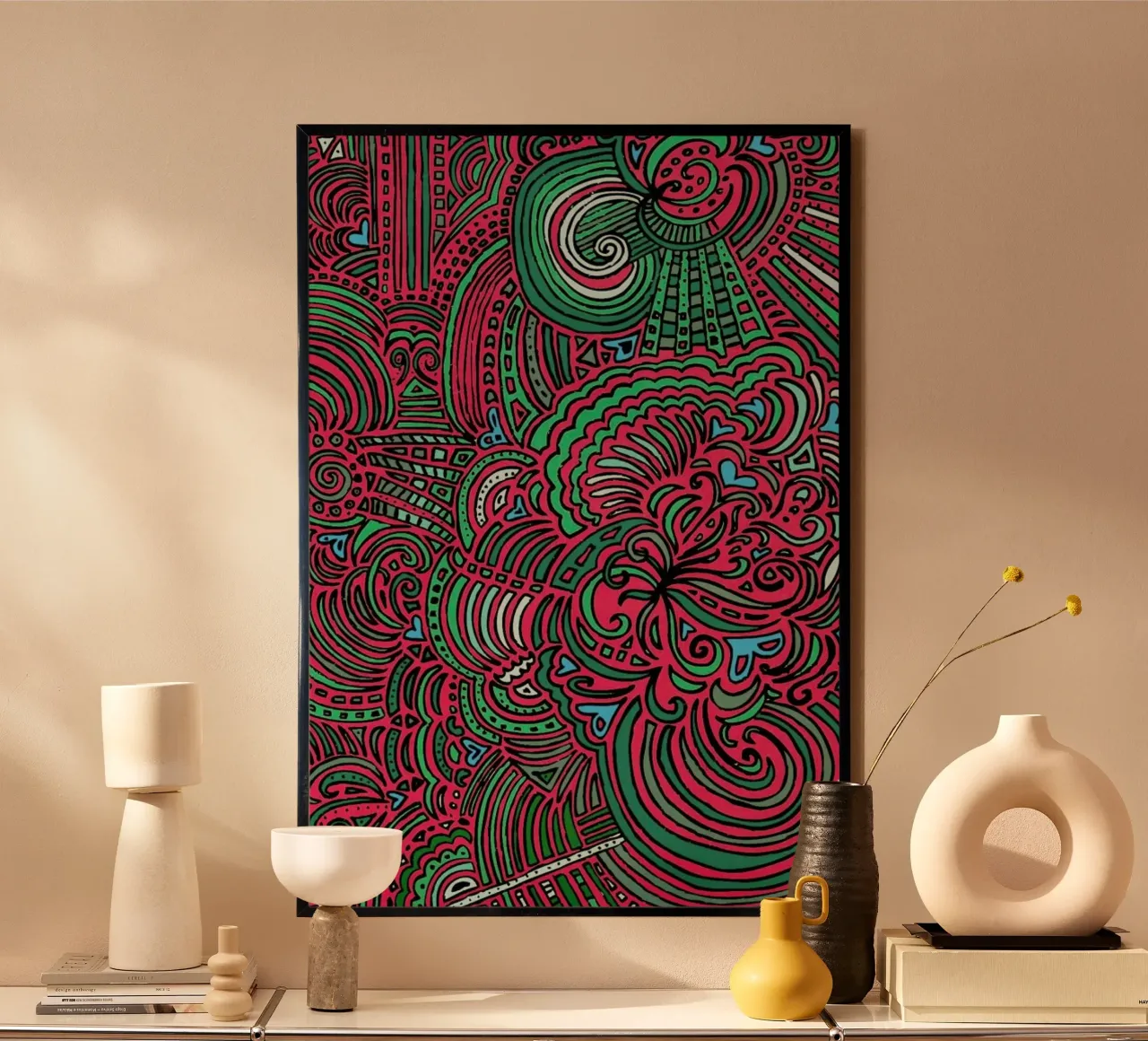 Salmon Drawing Meditation poster con telaio in plastica da KP Design