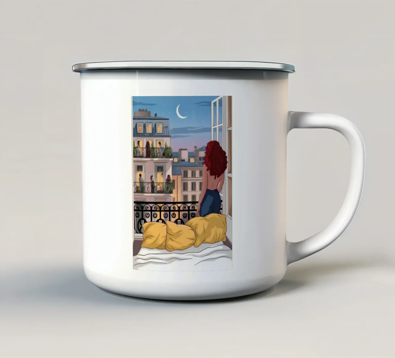 Beatitudine da balcone al chiaro di luna tazza in smalto da Atelier Tiga