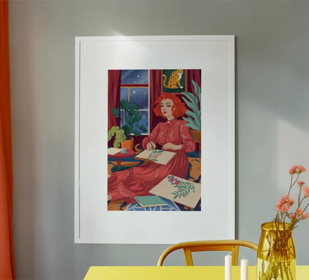 Fantasticheria creativa notturna poster con telaio in legno da Atelier Tiga
