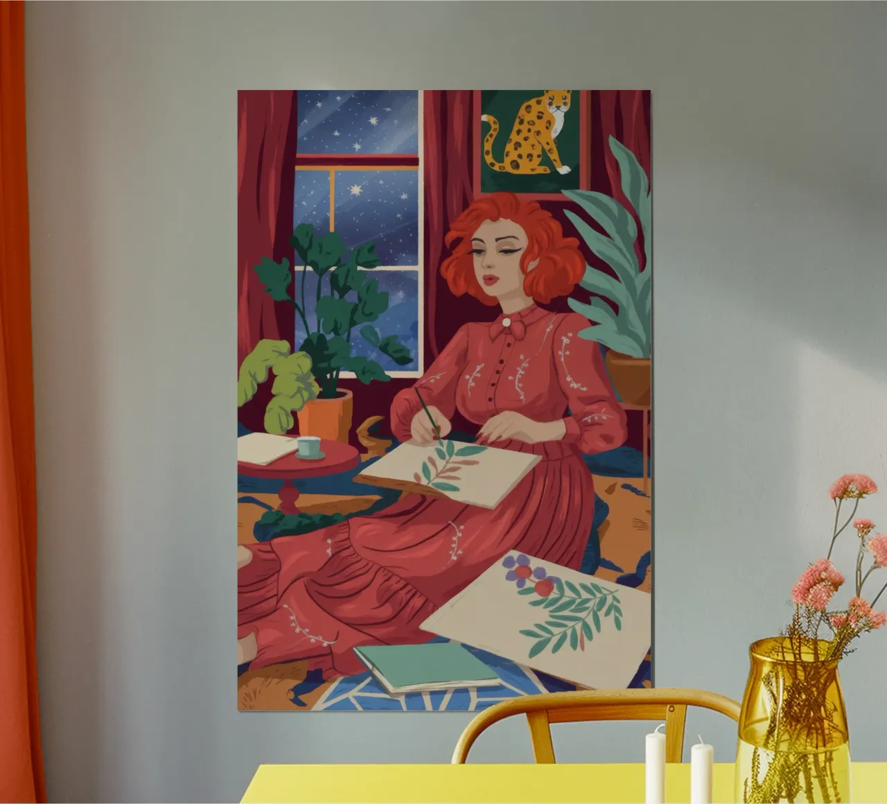 Fantasticheria creativa notturna poster con telaio in legno da Atelier Tiga