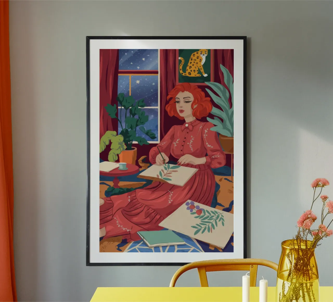 Fantasticheria creativa notturna poster con telaio in legno da Atelier Tiga