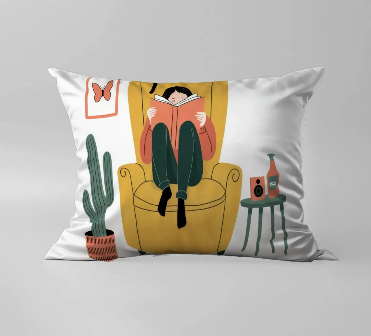 Contemplative Cat Companion decorative cushion by Atelier Tiga