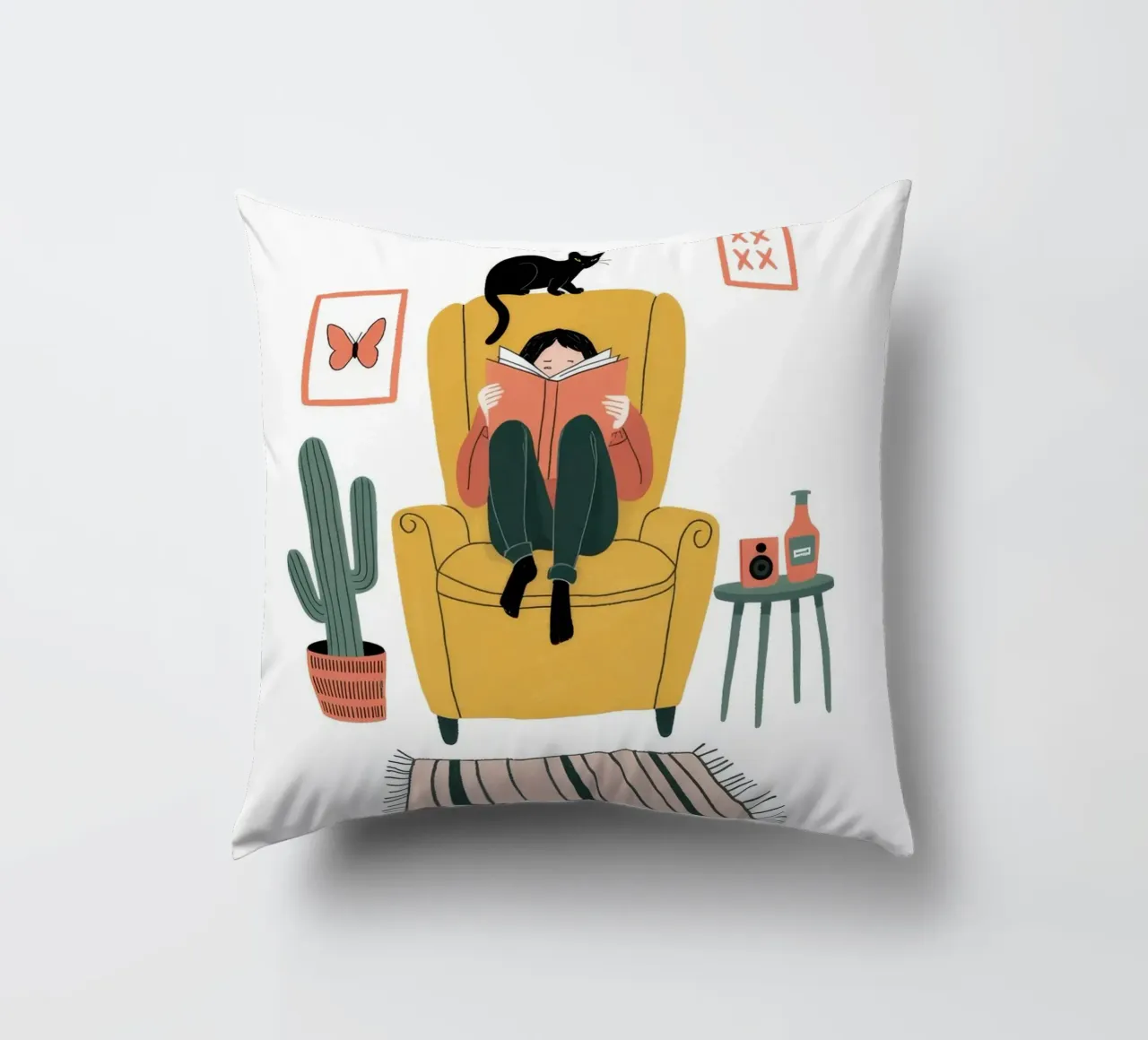 Contemplative Cat Companion decorative cushion by Atelier Tiga