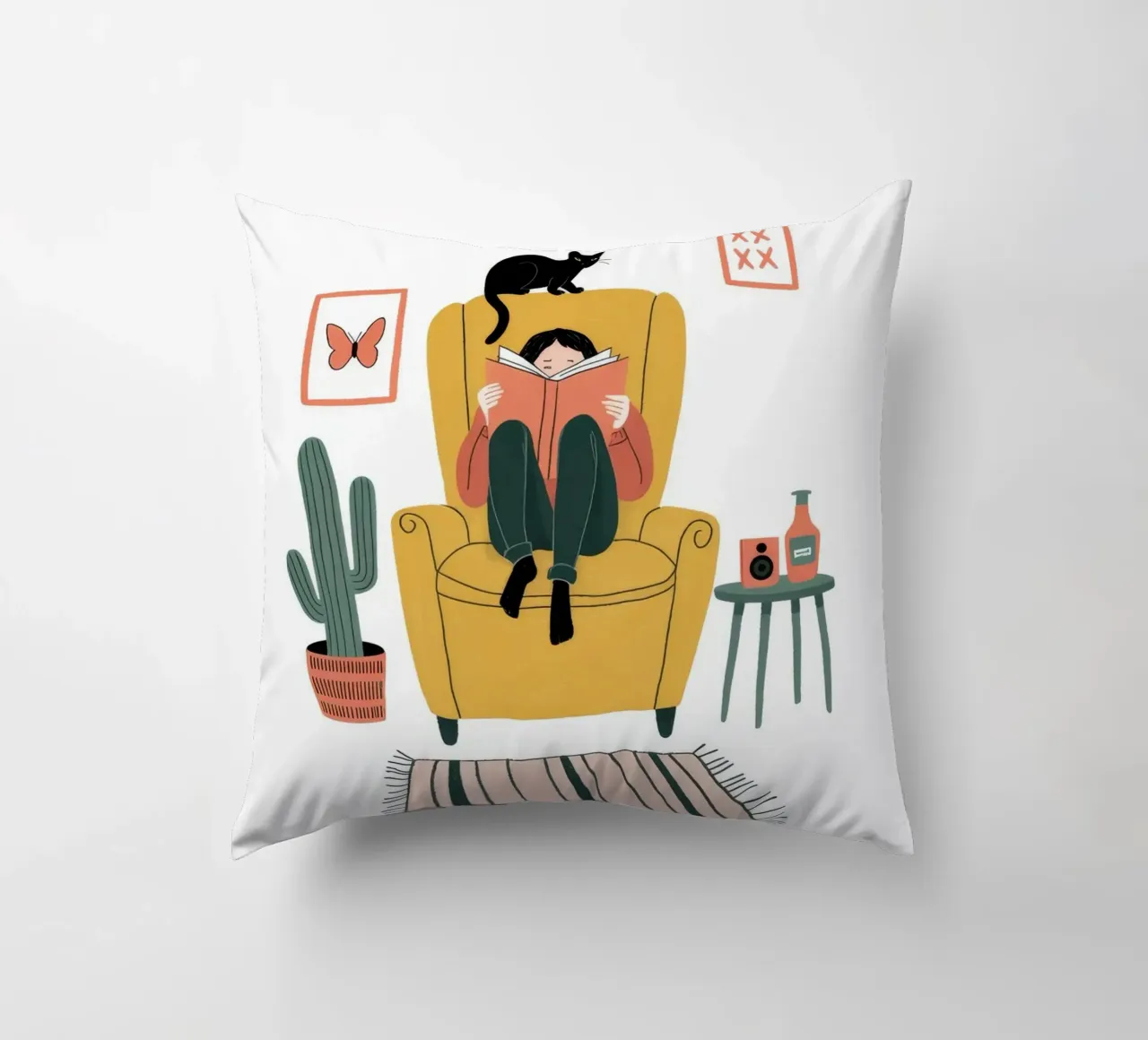 Contemplative Cat Companion decorative cushion by Atelier Tiga