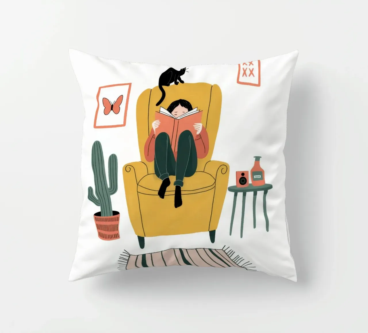 Contemplative Cat Companion decorative cushion by Atelier Tiga