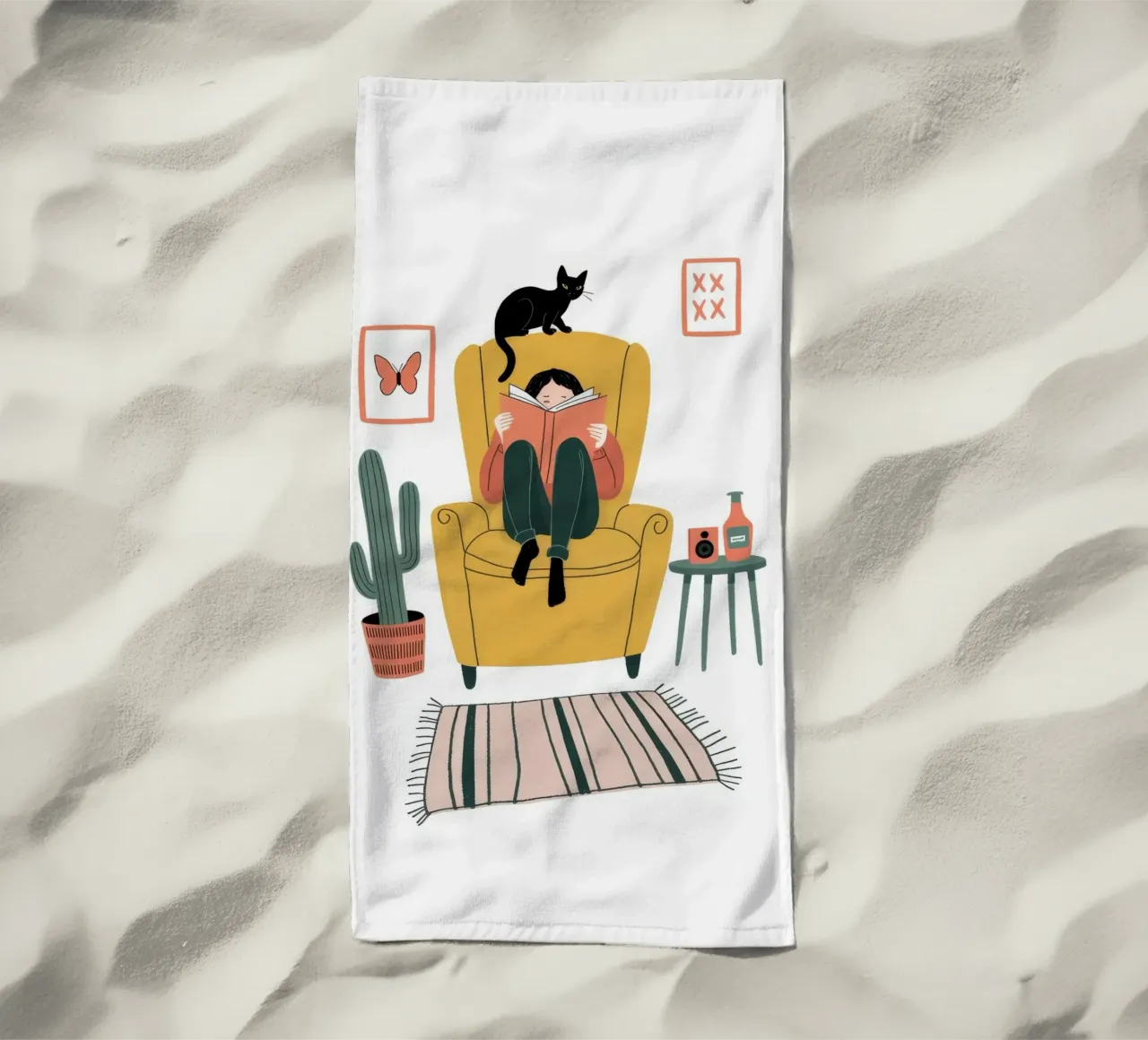 Contemplative Cat Companion beach towel by Atelier Tiga
