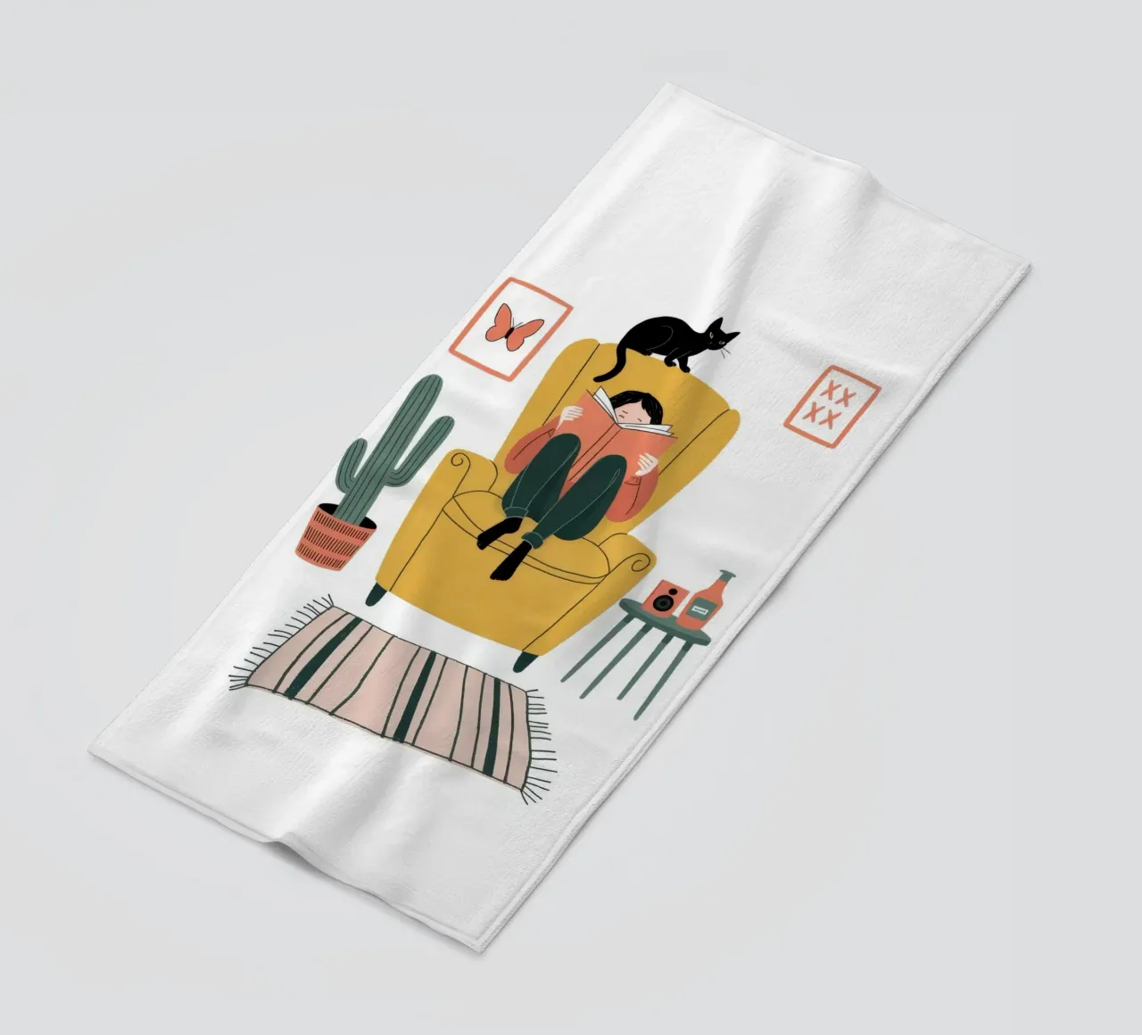 Contemplative Cat Companion beach towel by Atelier Tiga