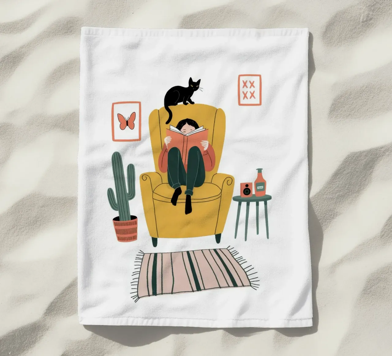 Contemplative Cat Companion beach towel by Atelier Tiga