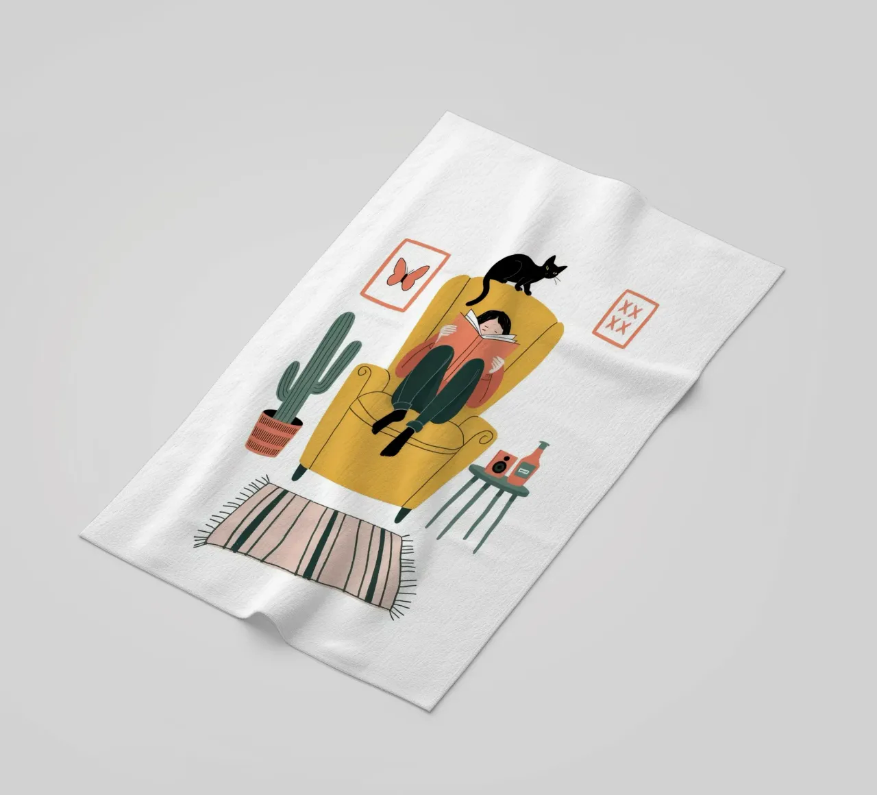 Contemplative Cat Companion beach towel by Atelier Tiga