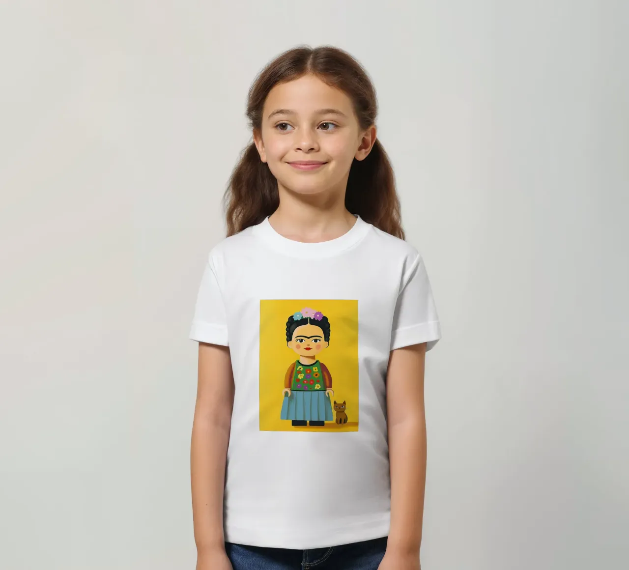 Small Frida figure kids t-shirt by Carinaprint