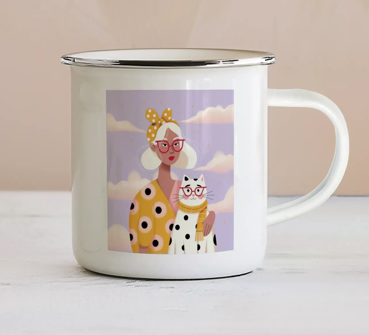 Gatto capriccioso tazza in smalto da Atelier Tiga