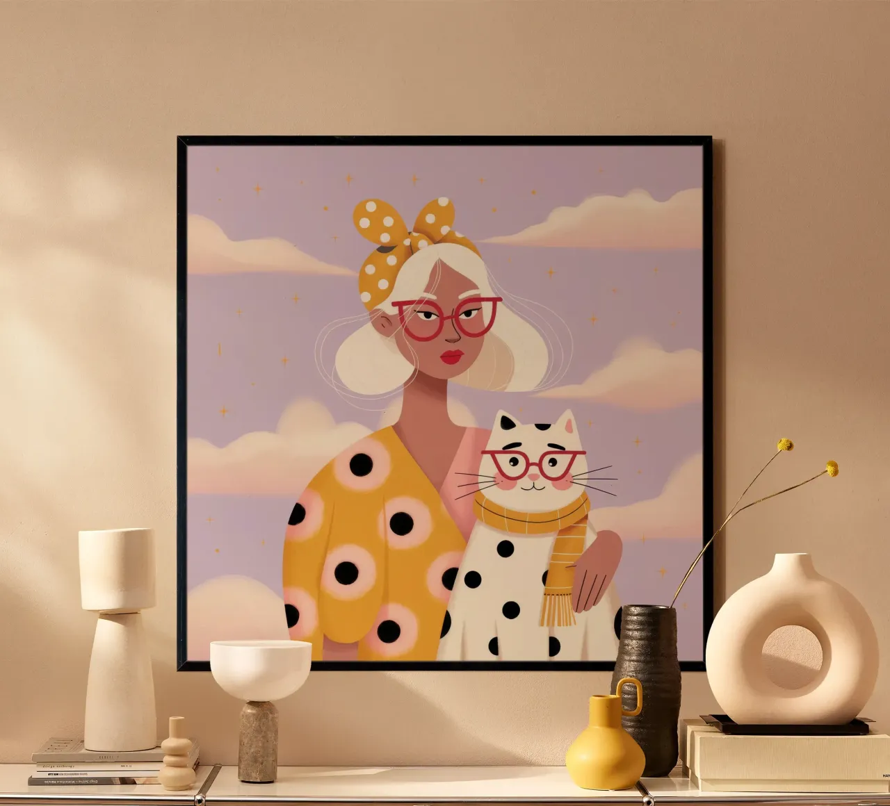 Gatto capriccioso poster con telaio in alluminio da Atelier Tiga