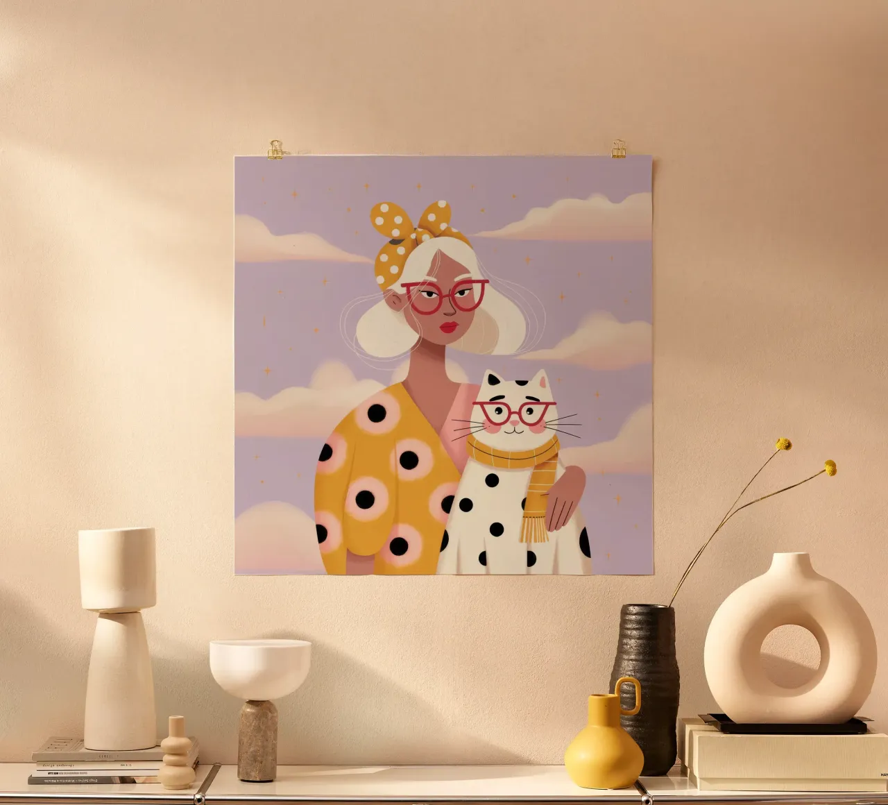 Gatto capriccioso poster con telaio in alluminio da Atelier Tiga