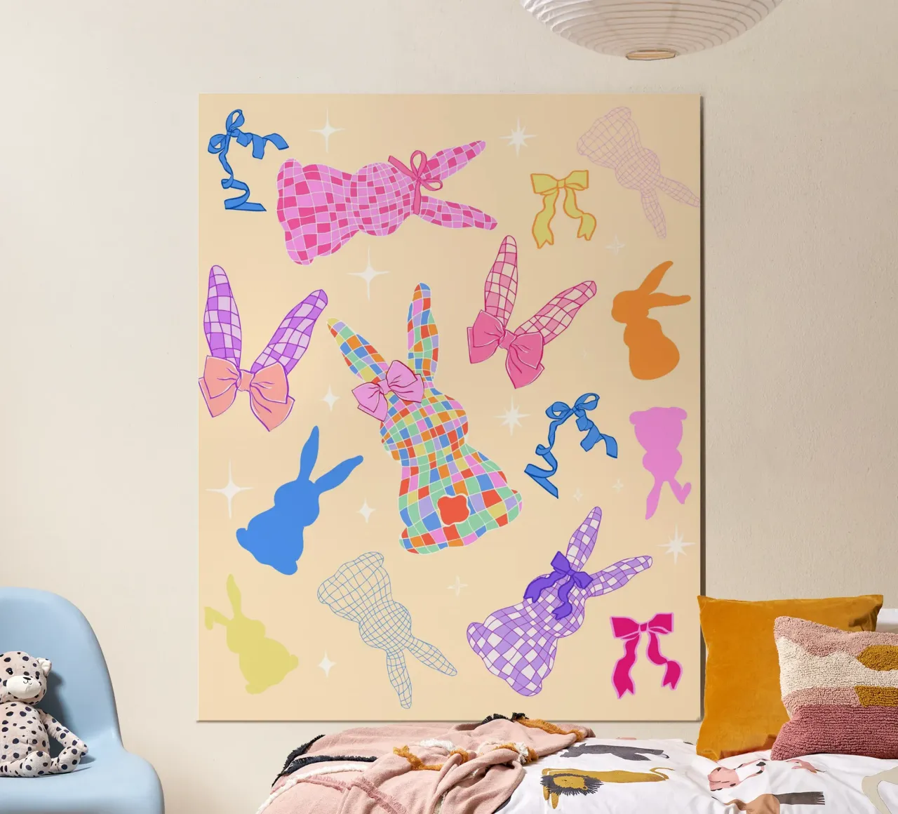 Coquette Bunny Pattern poster with wooden frame by EDMPROJECT