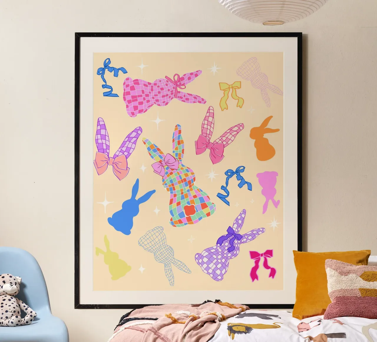 Coquette Bunny Pattern poster with wooden frame by EDMPROJECT