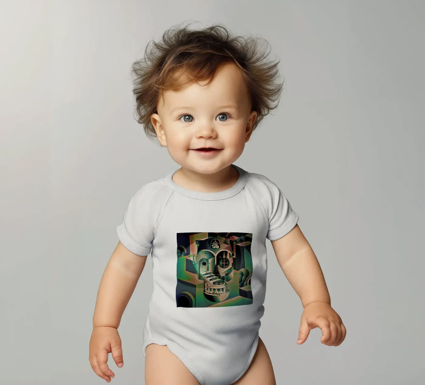 Utopia short-sleeve baby romper by Ali Gulec