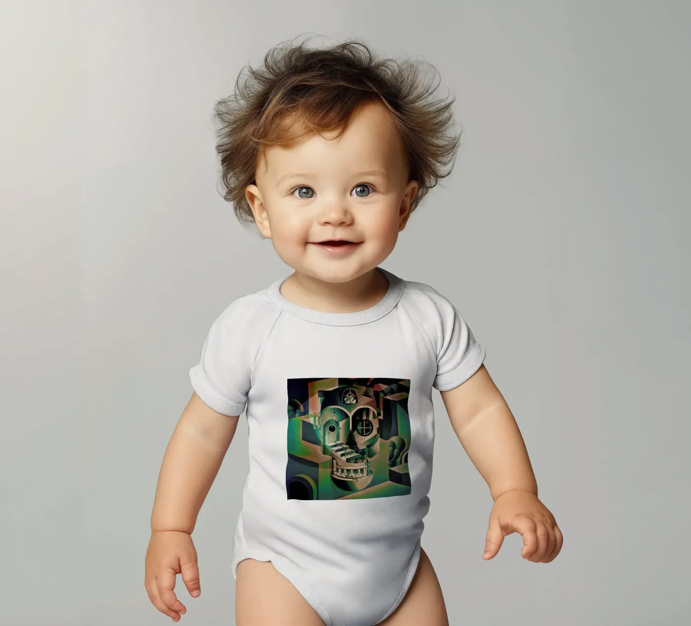 Utopia short-sleeve baby romper by Ali Gulec