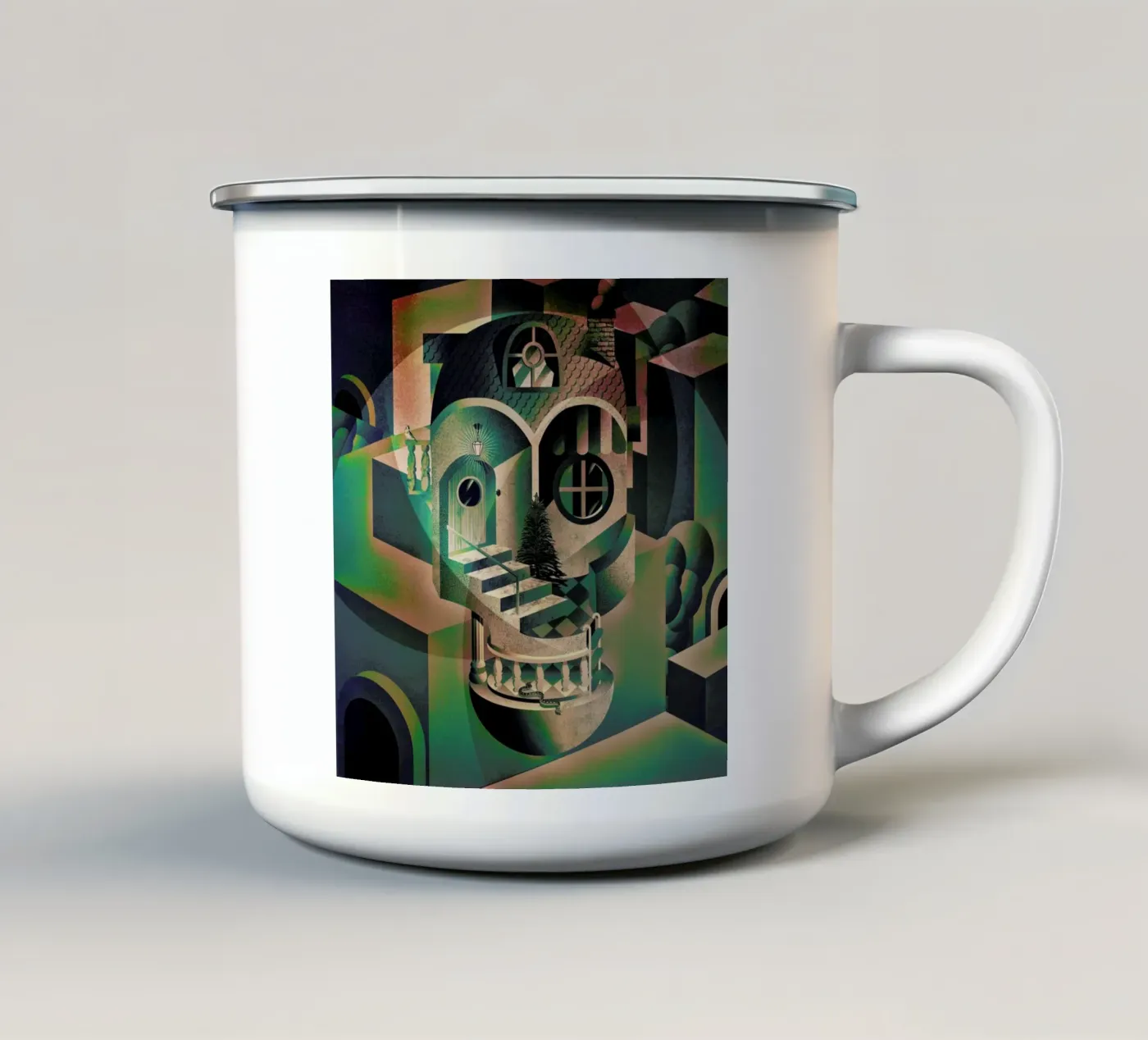 Utopia enamel mug by Ali Gulec