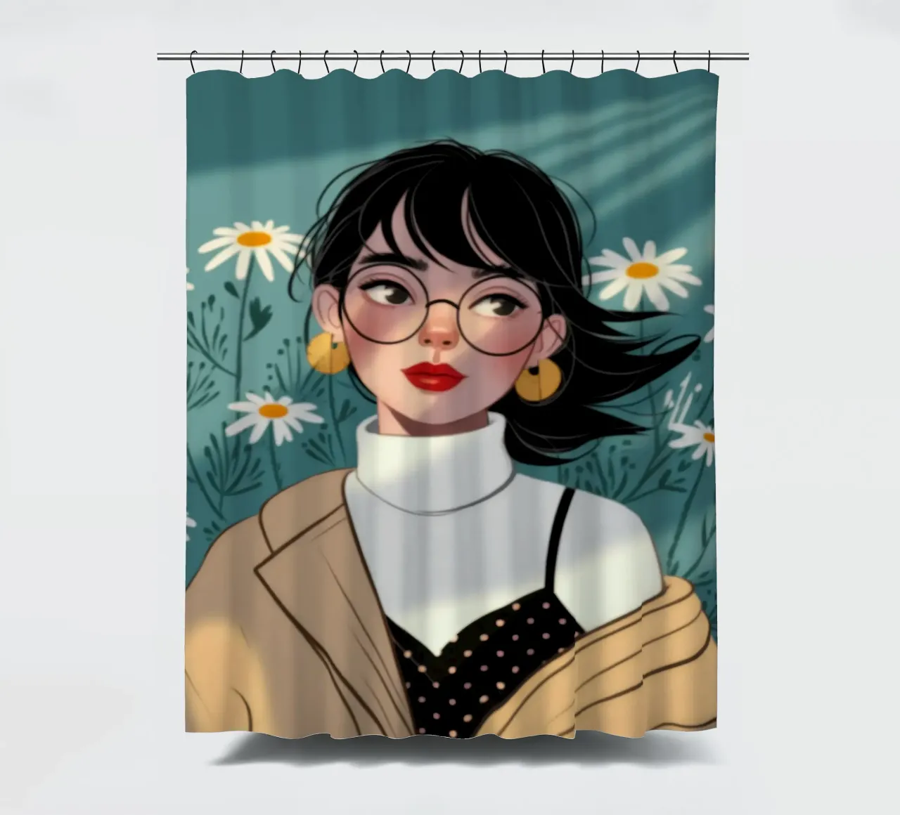 Tranquil Daisy Field shower curtain by Atelier Tiga
