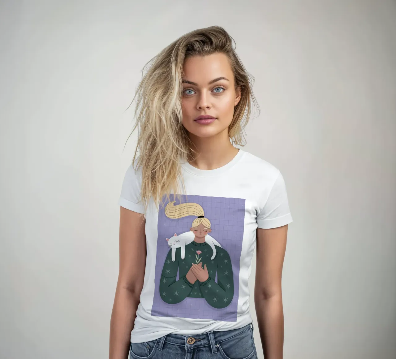 Accogliente abbraccio di gatto t-shirt da donna da Atelier Tiga