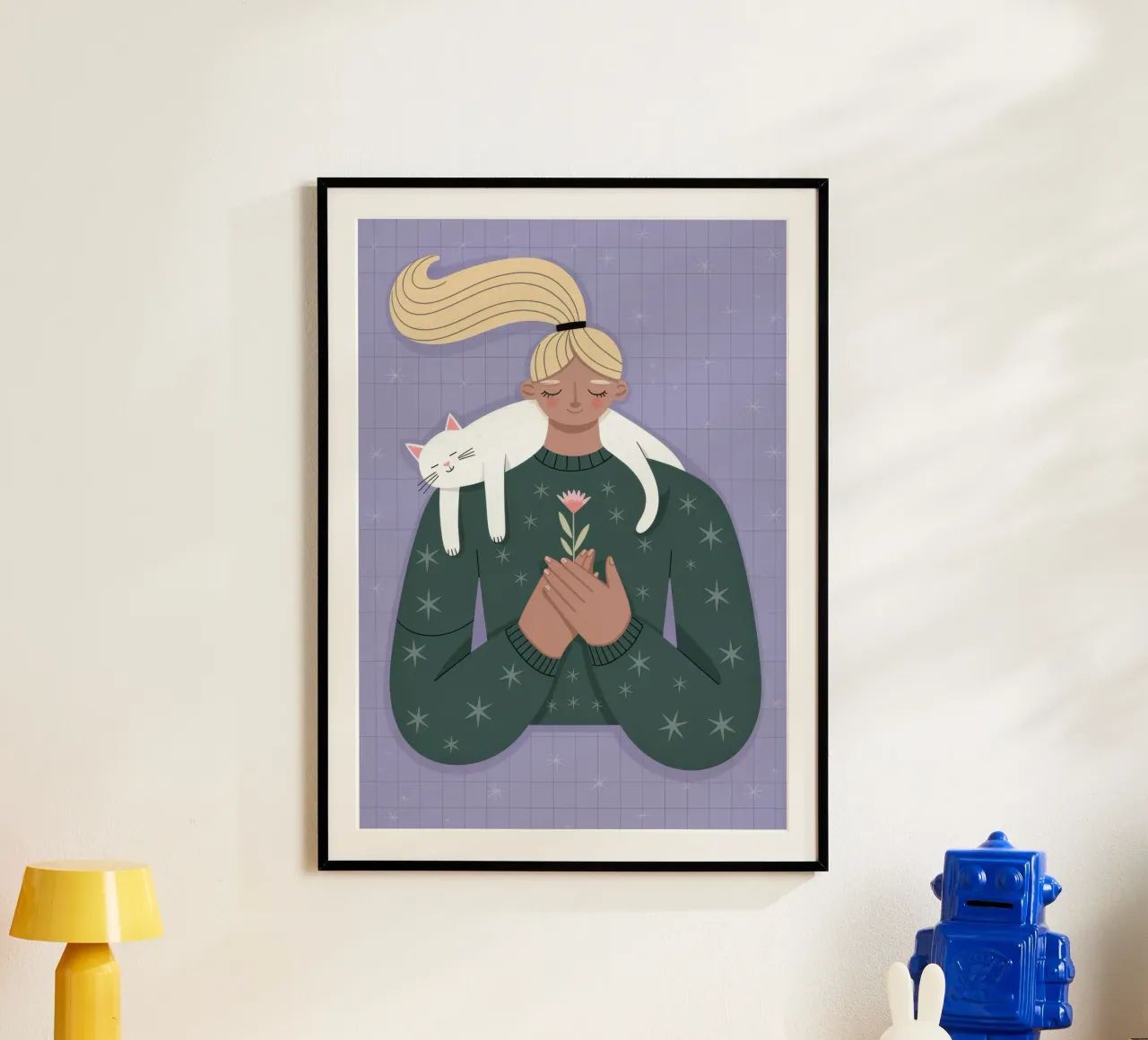 Accogliente abbraccio di gatto poster con telaio in plastica da Atelier Tiga