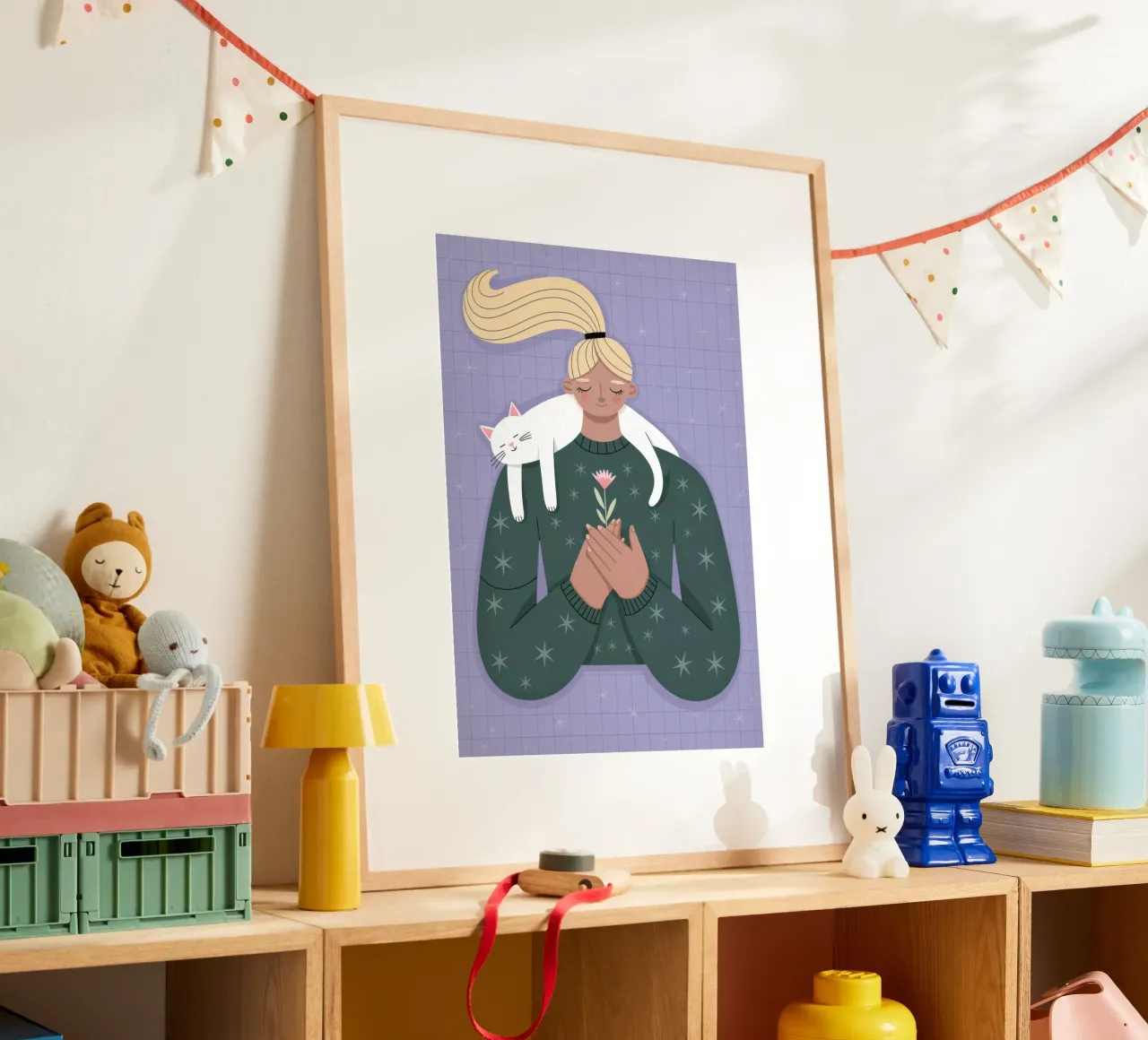 Accogliente abbraccio di gatto poster con telaio in plastica da Atelier Tiga