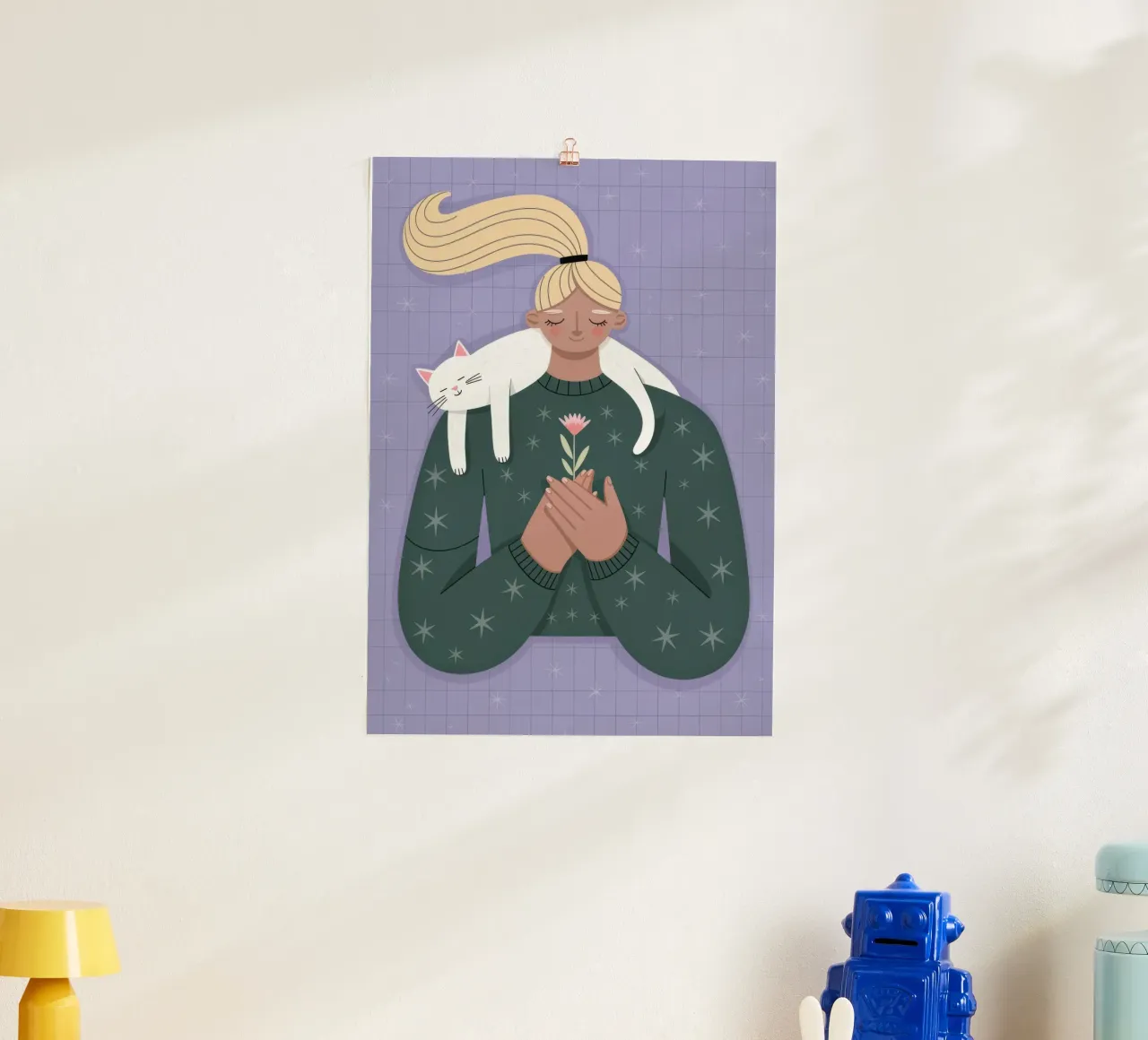 Accogliente abbraccio di gatto poster con telaio in plastica da Atelier Tiga