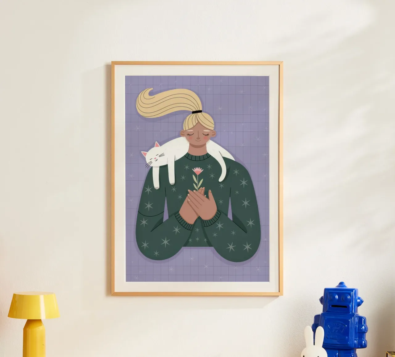Accogliente abbraccio di gatto poster con telaio in plastica da Atelier Tiga