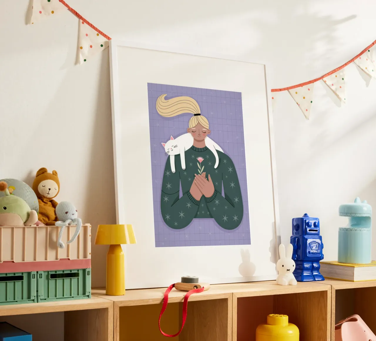 Accogliente abbraccio di gatto poster con telaio in plastica da Atelier Tiga