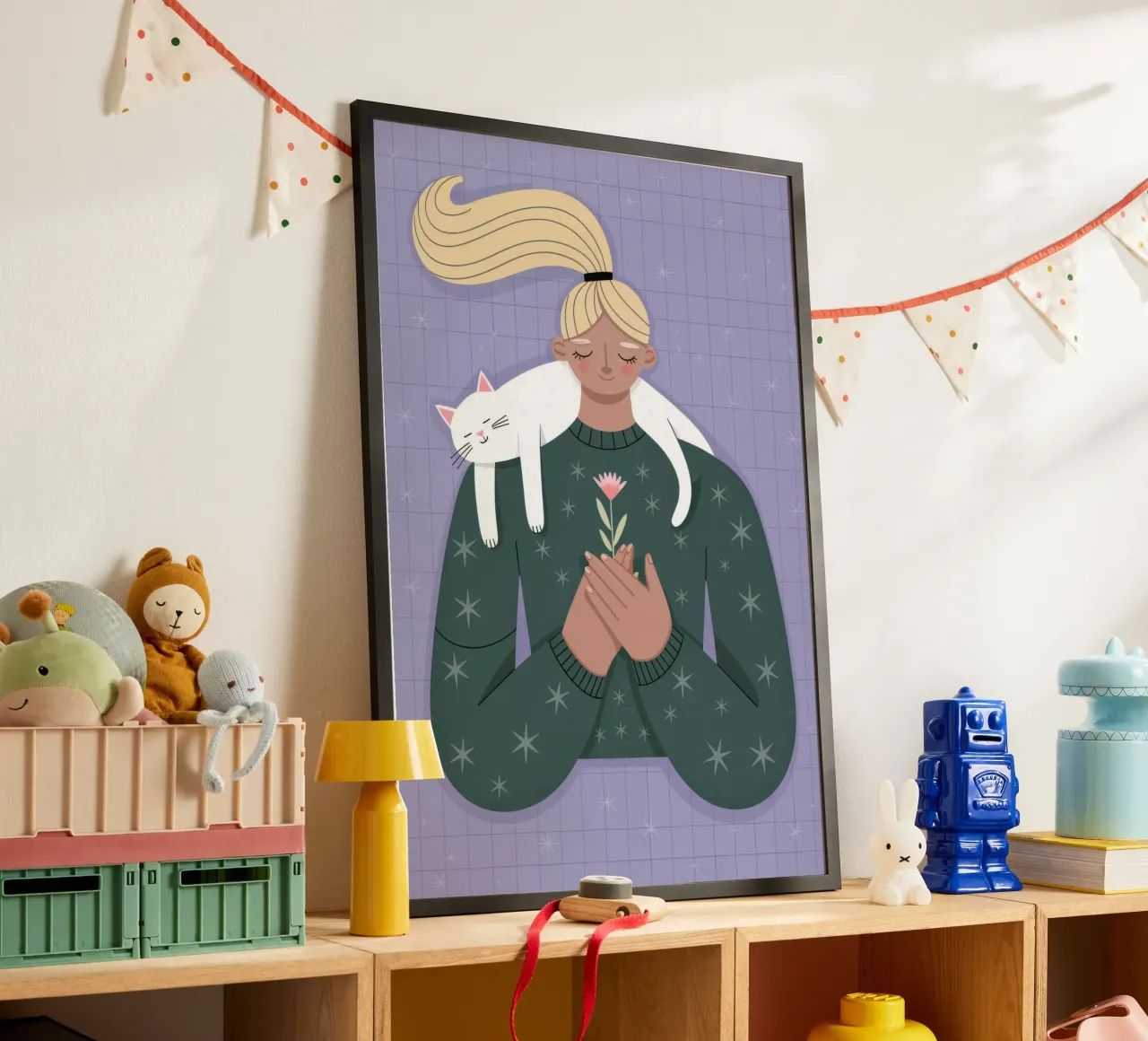 Accogliente abbraccio di gatto poster con telaio in plastica da Atelier Tiga