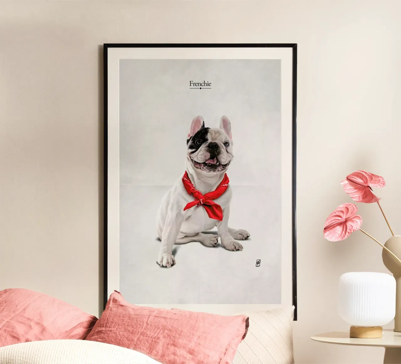 Frenchie (Titled) poster con telaio in alluminio da Rob Art | Illustration