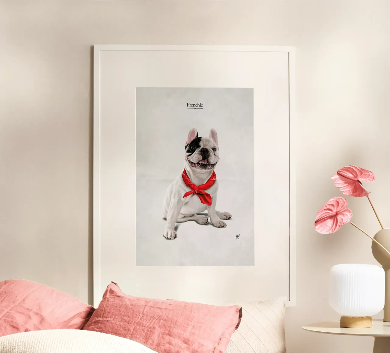 Frenchie (Titled) poster con telaio in alluminio da Rob Art | Illustration