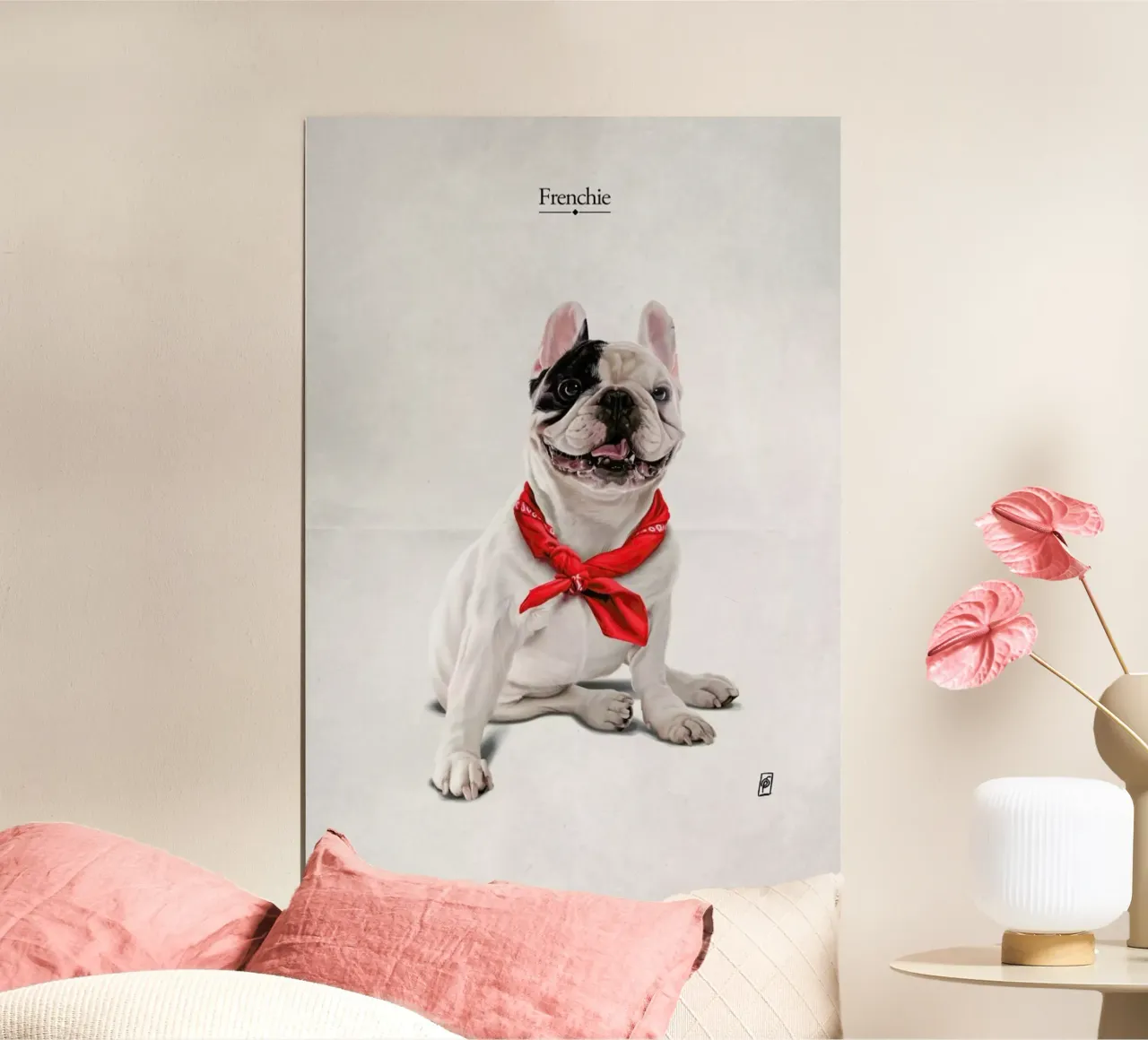Frenchie (Titled) poster con telaio in alluminio da Rob Art | Illustration