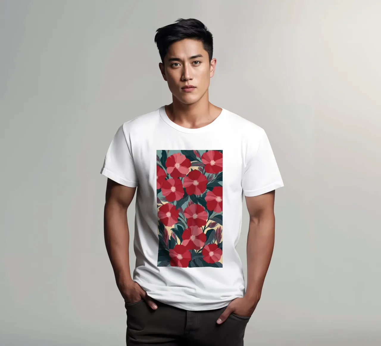 Radiant Red Blossoms t-shirt by Atelier Tiga