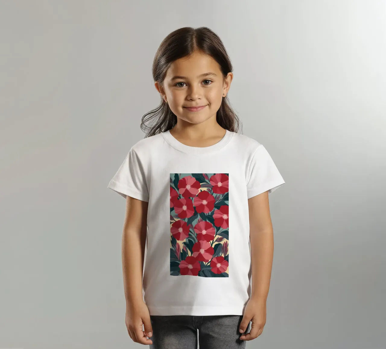 Radiant Red Blossoms kids t-shirt by Atelier Tiga