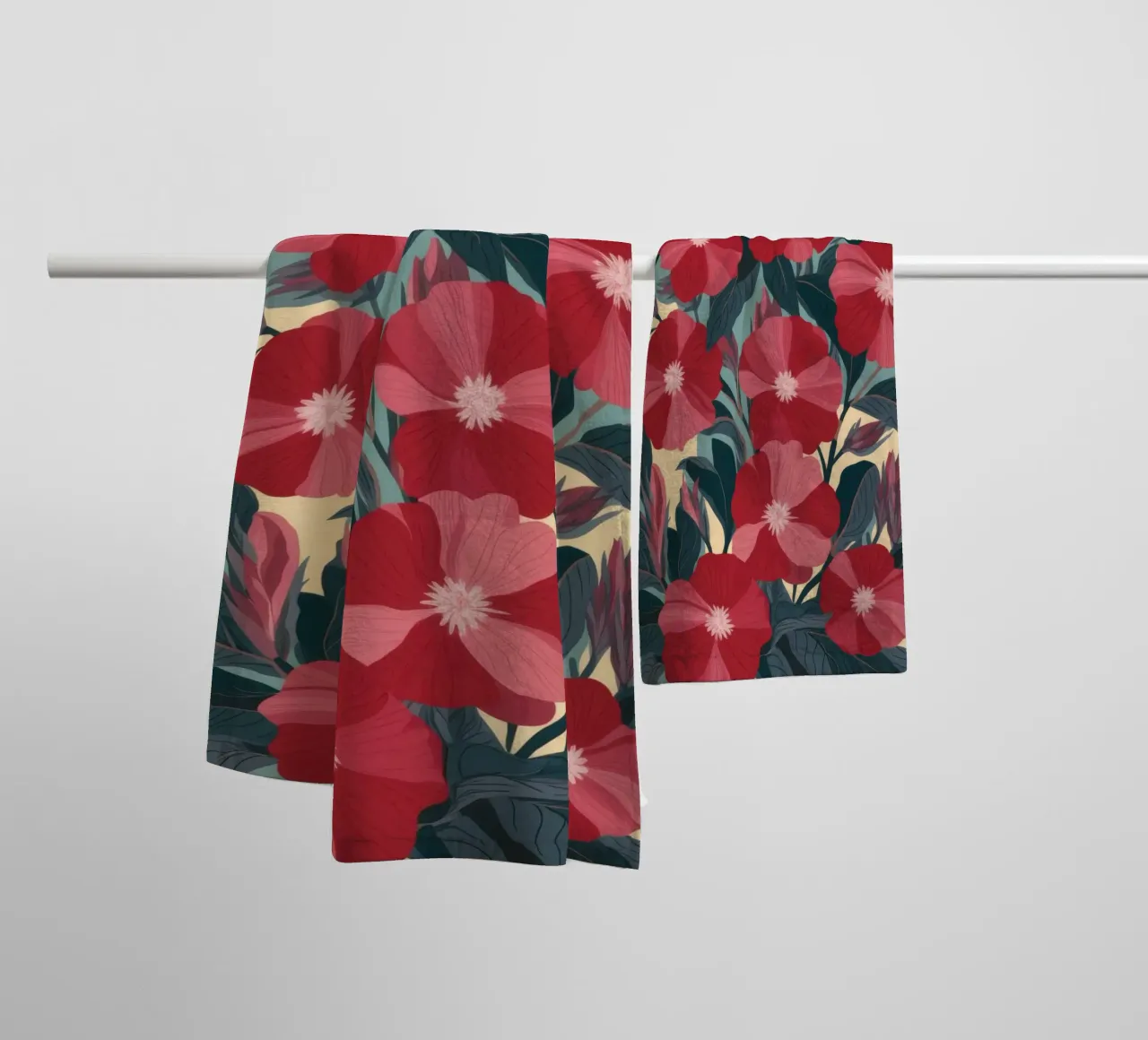 Fiori rossi radiosi asciugamano da bagno da Atelier Tiga