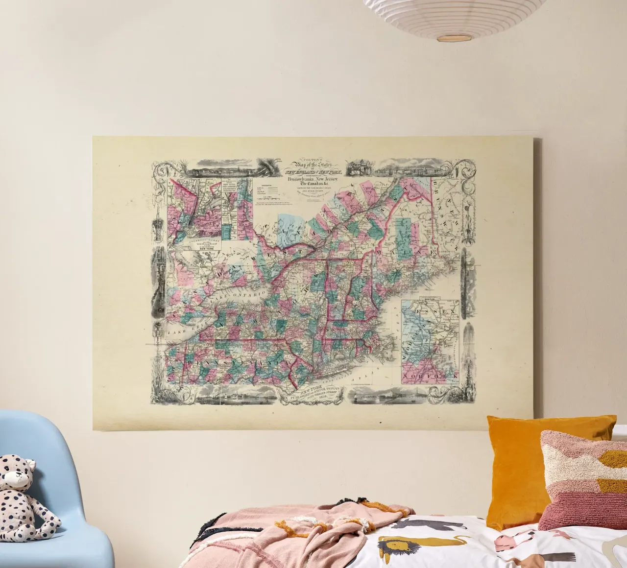Pocket Map Of New England And New York tela con Cornice a cassetta da Artokoloro Quint Lox Ltd