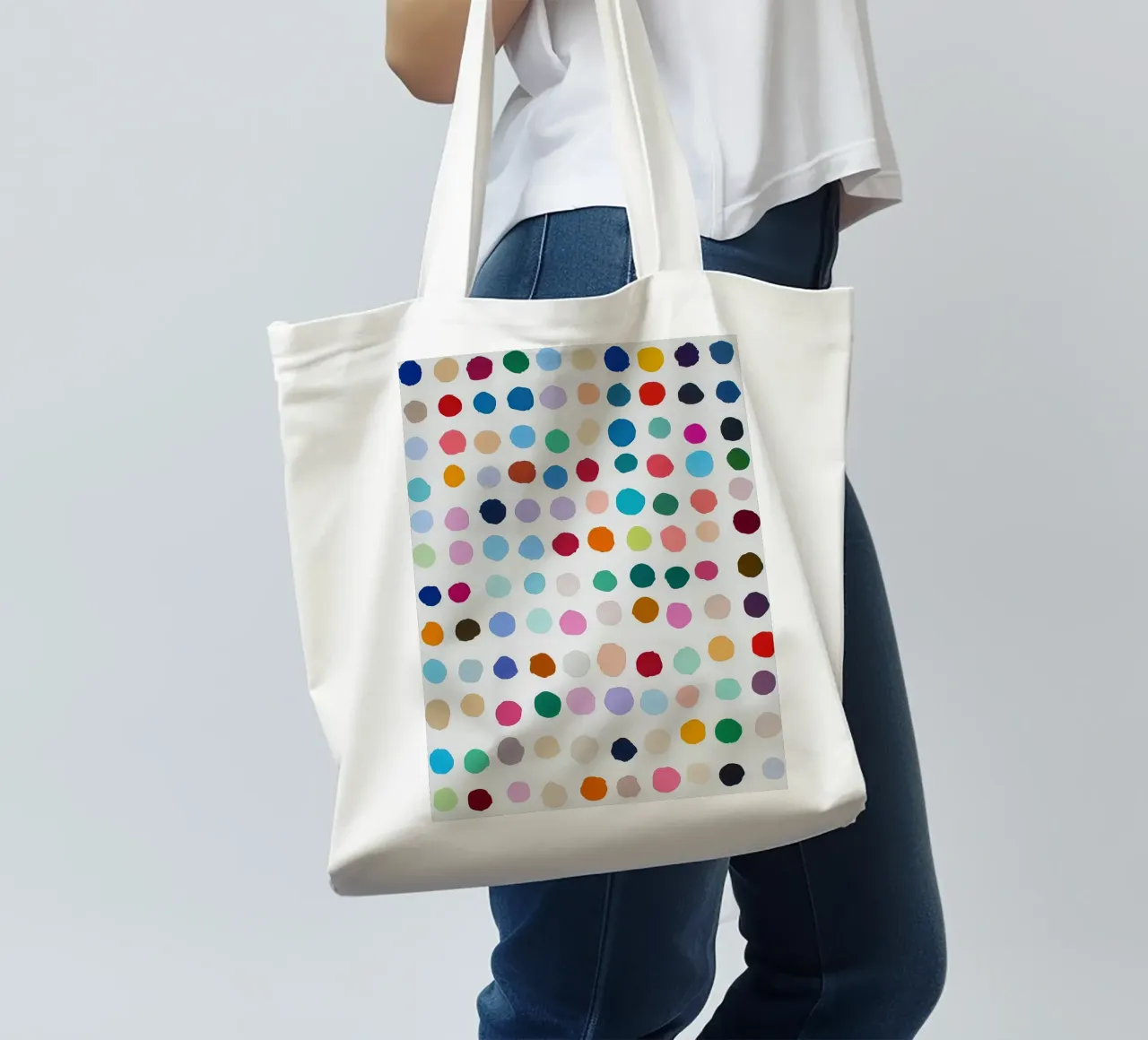 Polkadots Puntini astratti Bianco Colorato Colorato Minimale borsa in juta da Nikis Art Studio