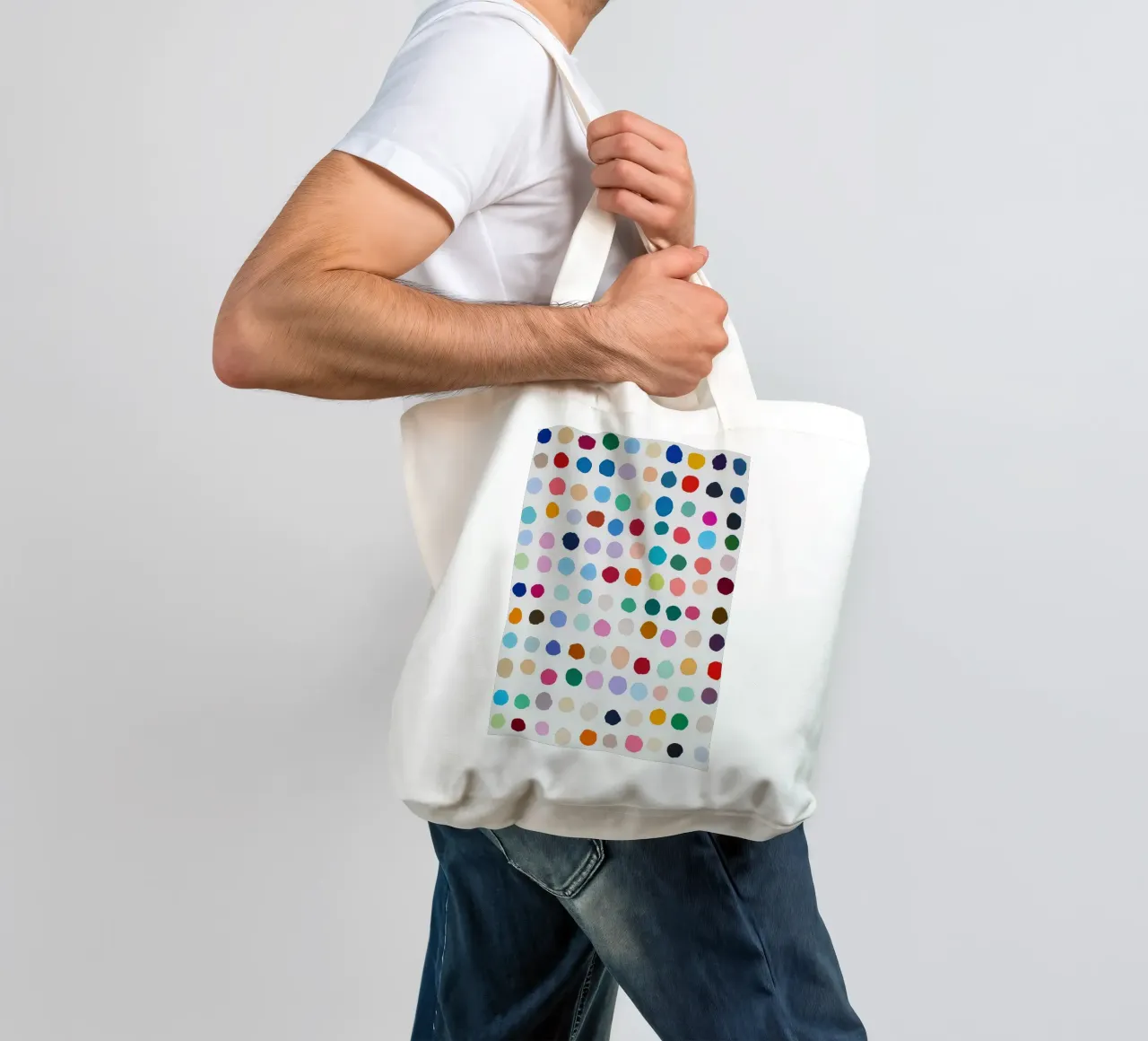 Polkadots Puntini astratti Bianco Colorato Colorato Minimale borsa in juta da Nikis Art Studio