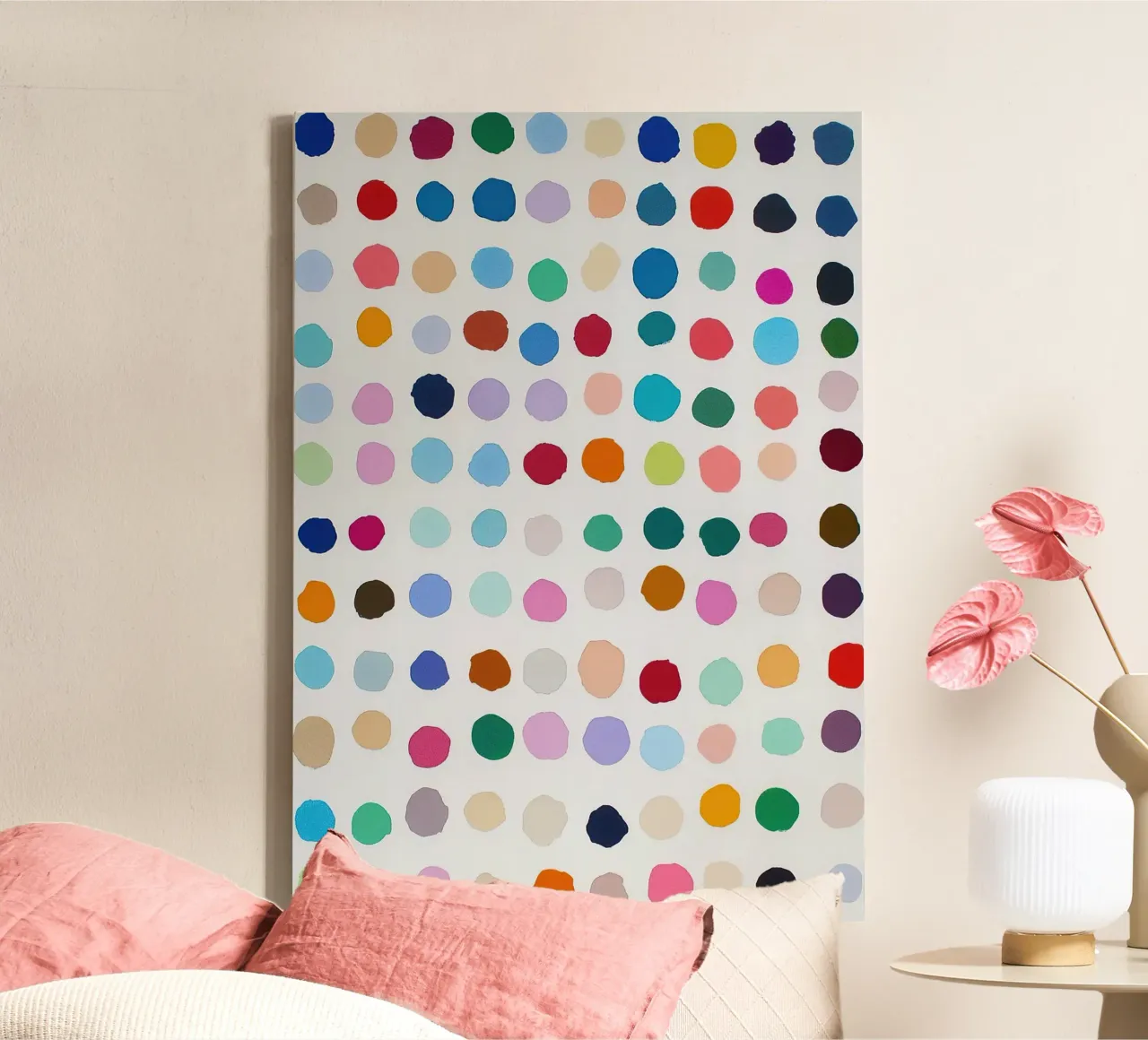 Polkadots Abstract Stippen Wit Kleurrijk Minimal canvas van Nikis Art Studio