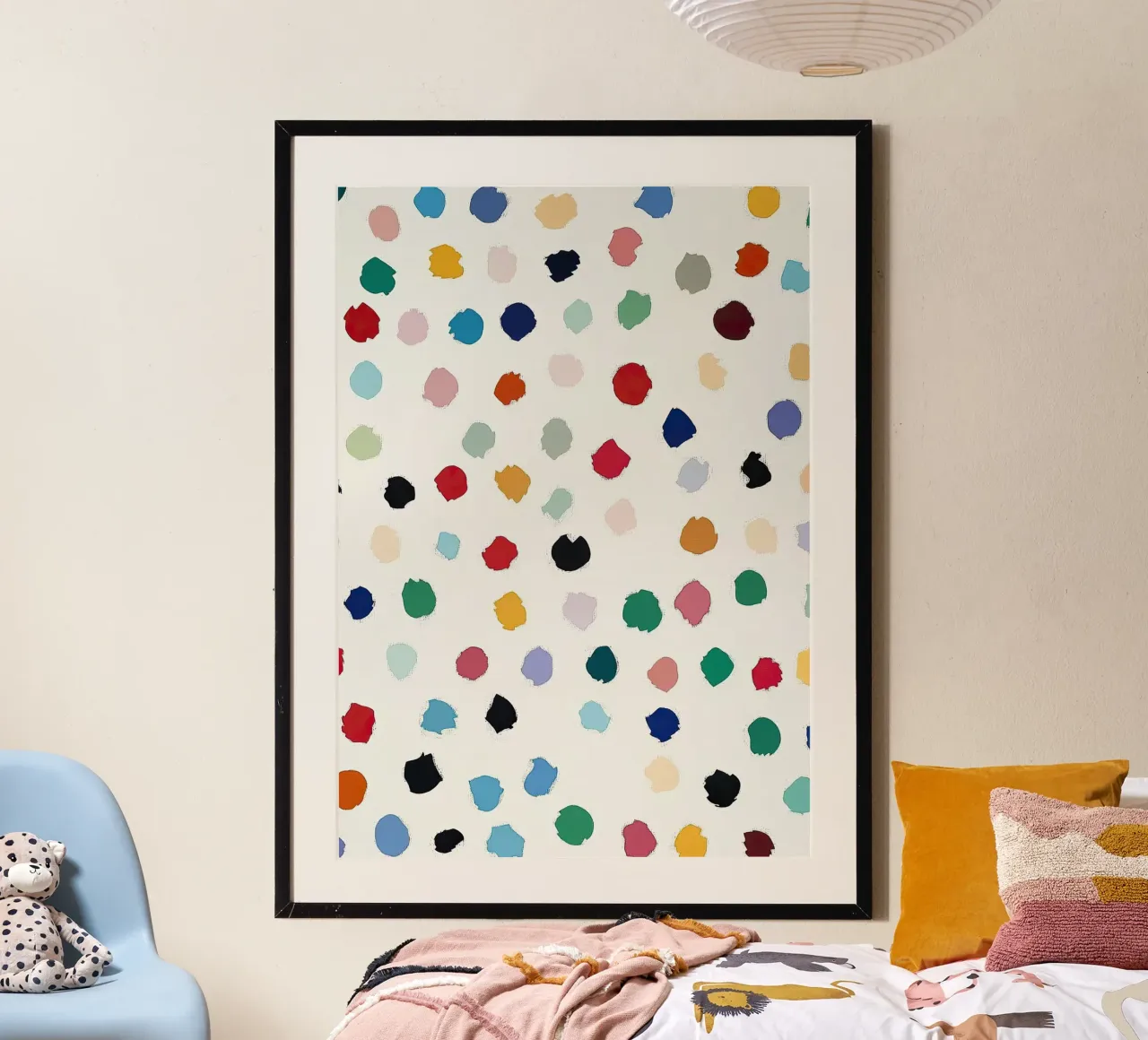 Polkadots Puntini astratti Bianco Colorato Colorato Minimale poster con telaio in plastica da Nikis Art Studio