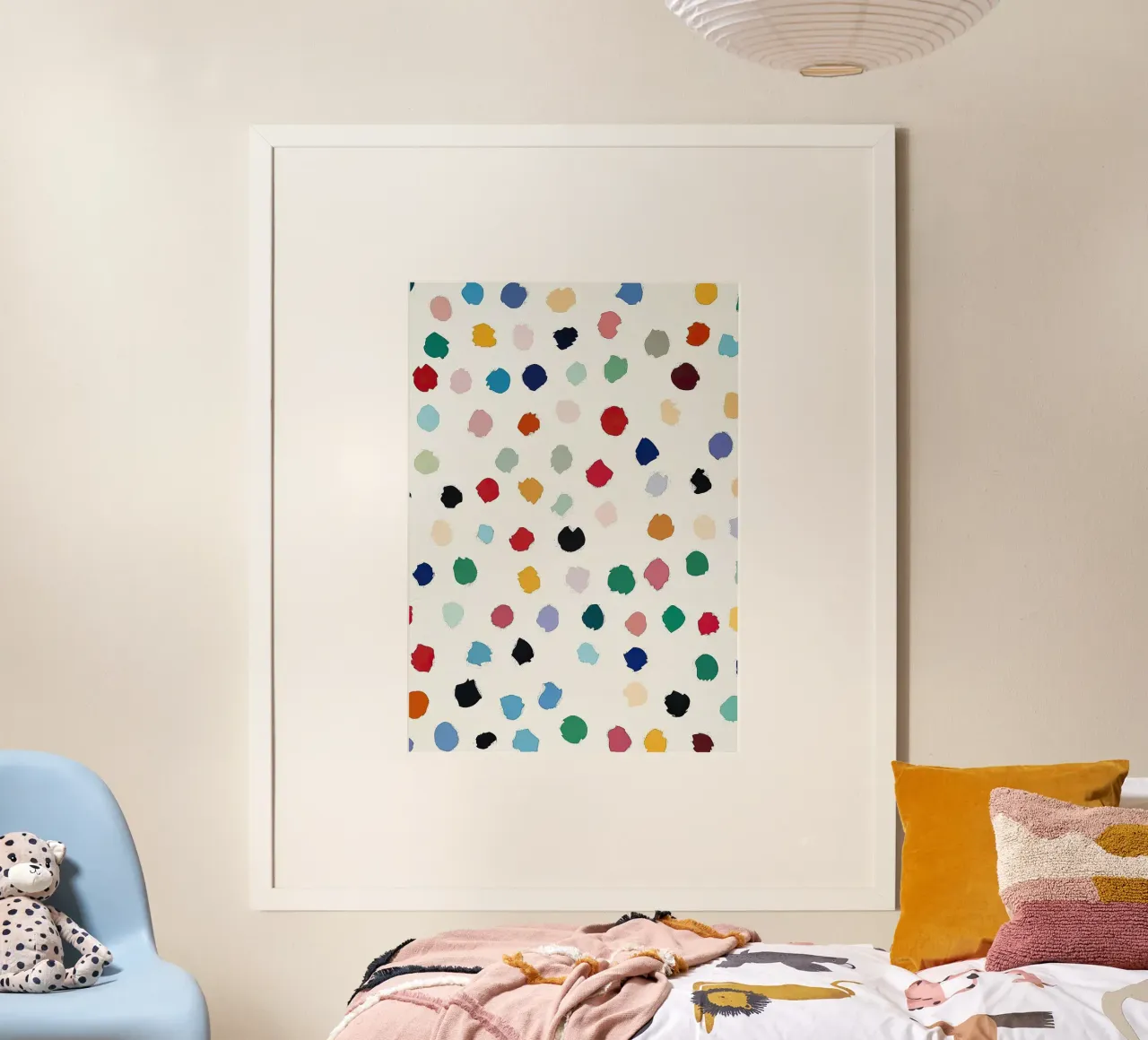 Polkadots Puntini astratti Bianco Colorato Colorato Minimale poster con telaio in plastica da Nikis Art Studio