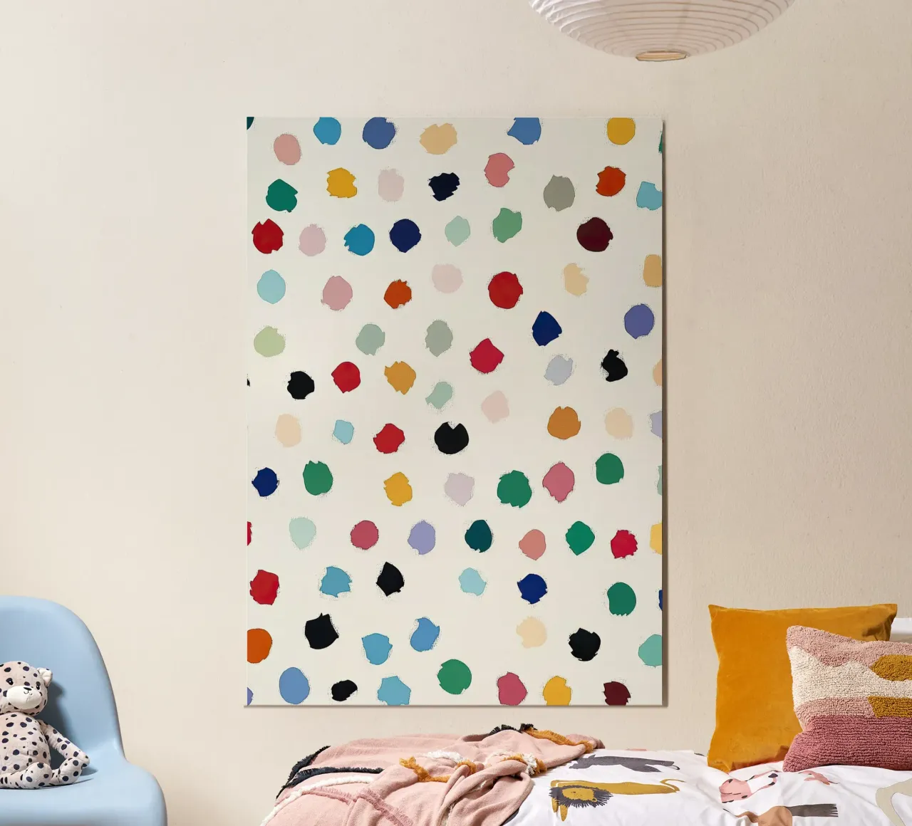 Polkadots Puntini astratti Bianco Colorato Colorato Minimale poster con telaio in plastica da Nikis Art Studio