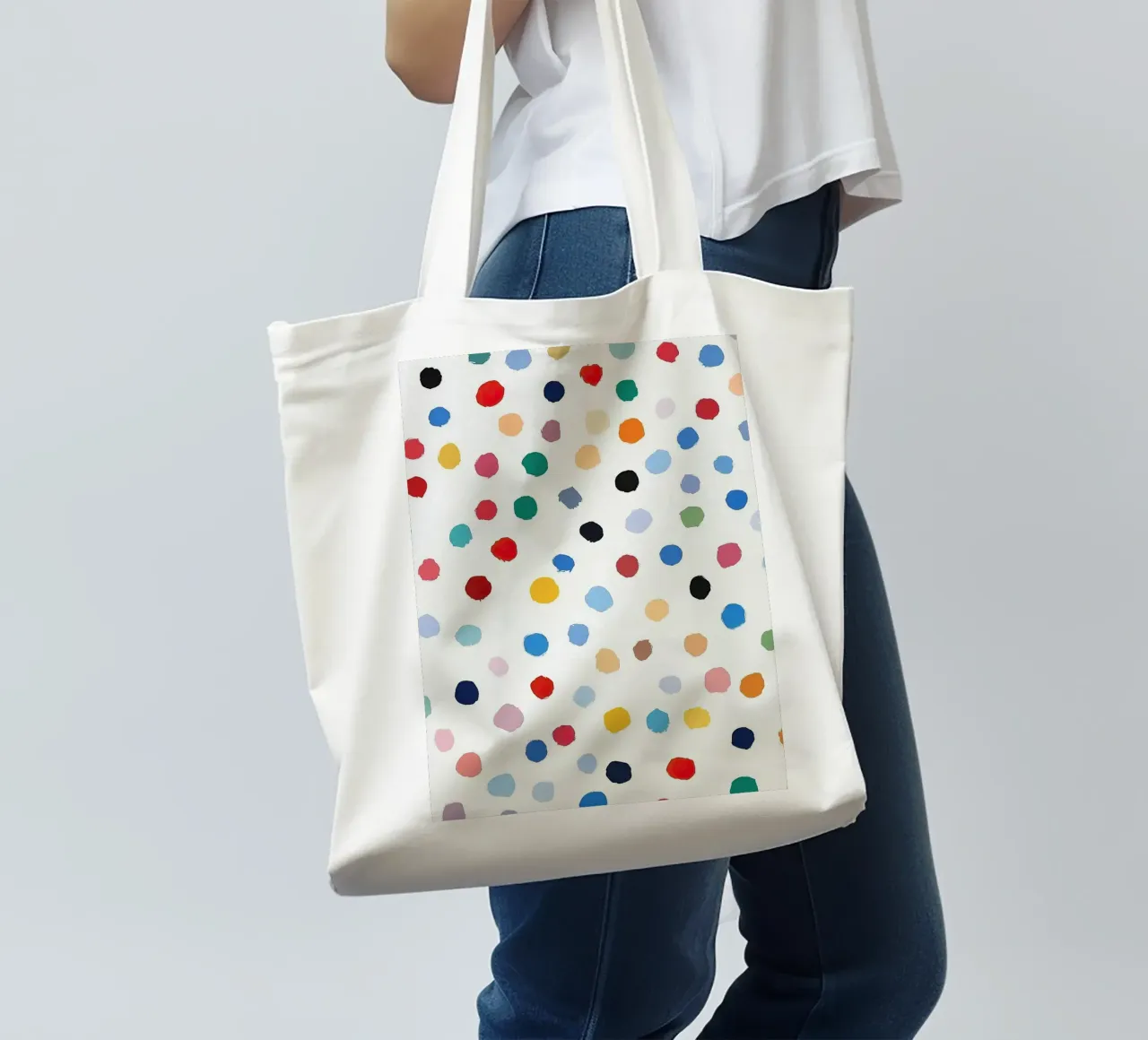 Polkadots Puntini astratti Bianco Colorato Colorato Minimale borsa in juta da Nikis Art Studio