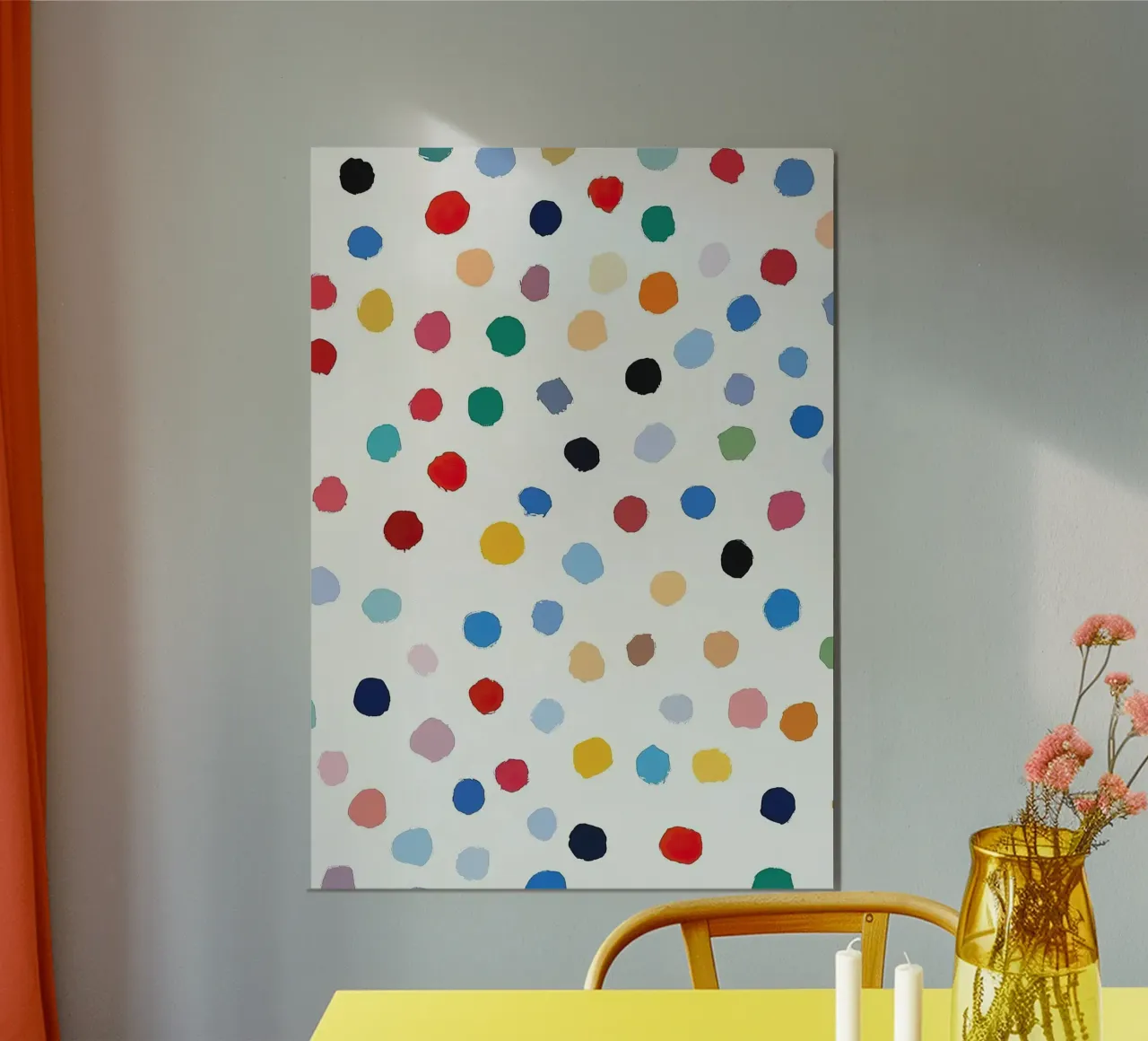 Polkadots Puntini astratti Bianco Colorato Colorato Minimale poster con telaio in alluminio da Nikis Art Studio