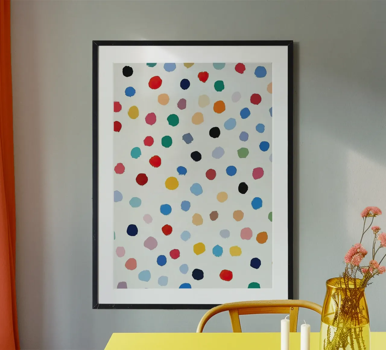 Polkadots Puntini astratti Bianco Colorato Colorato Minimale poster con telaio in alluminio da Nikis Art Studio
