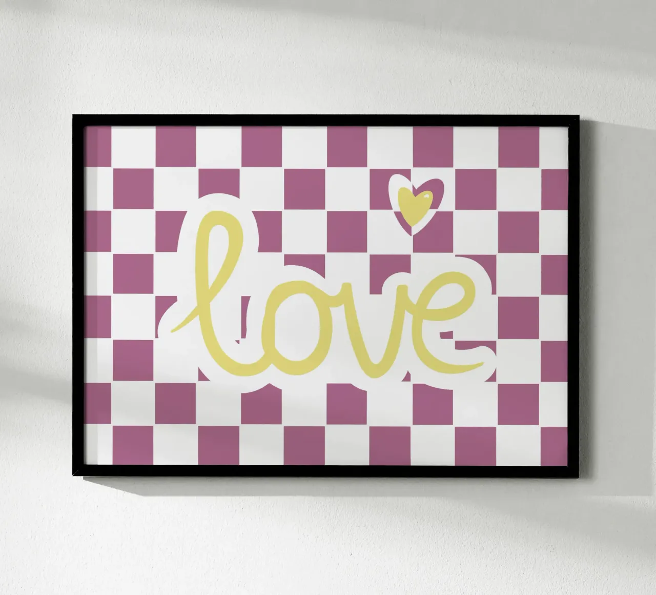 Amore scacchiera rosa poster con telaio in legno da Atelier Fabe