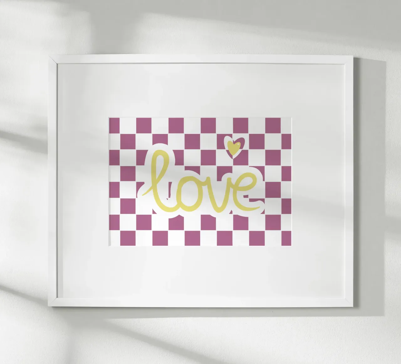 Amore scacchiera rosa poster con telaio in legno da Atelier Fabe