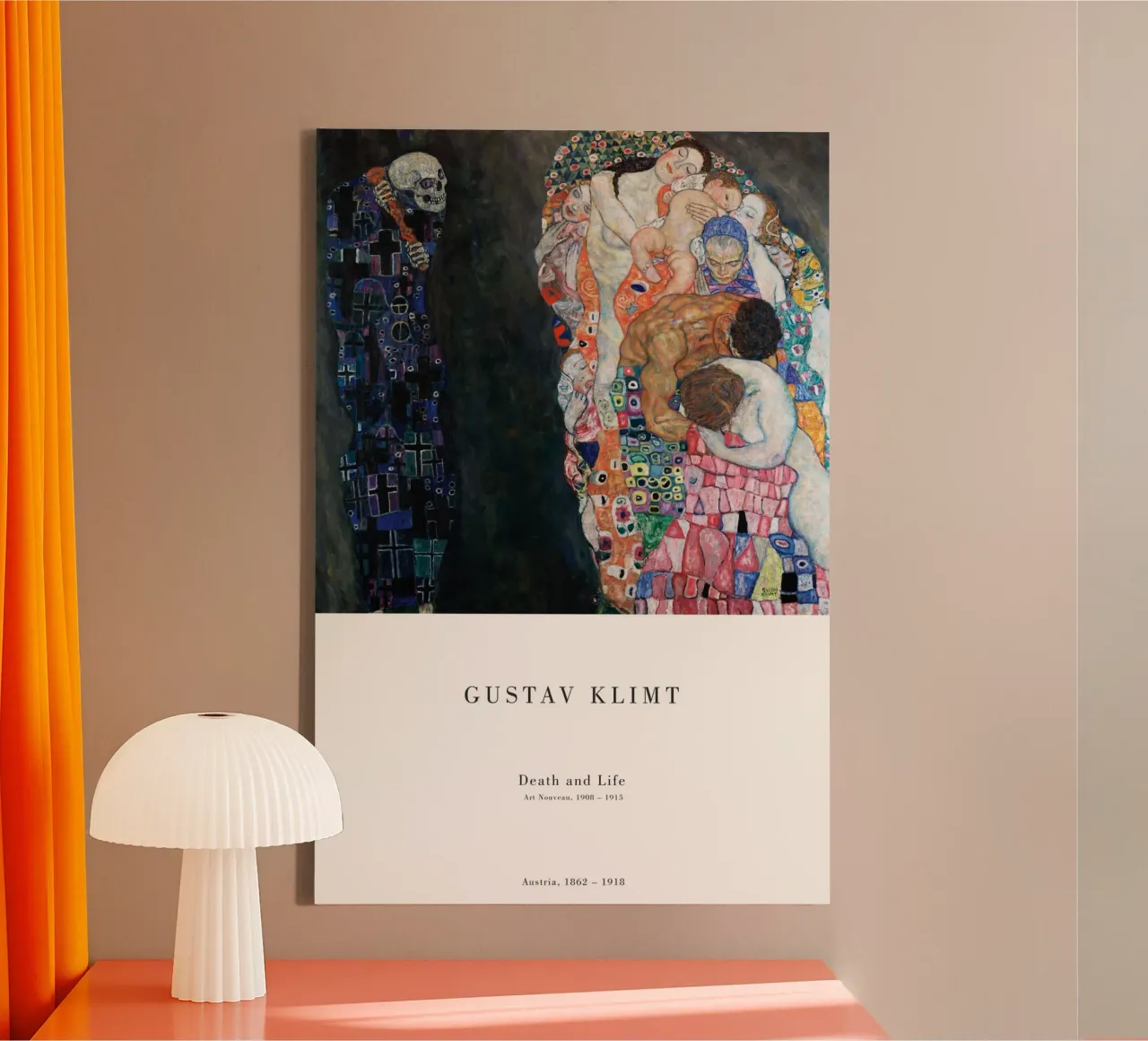Gustav Klimt - Tod oder Leben Leinwand mit Schattenfugenrahmen von Old Masters