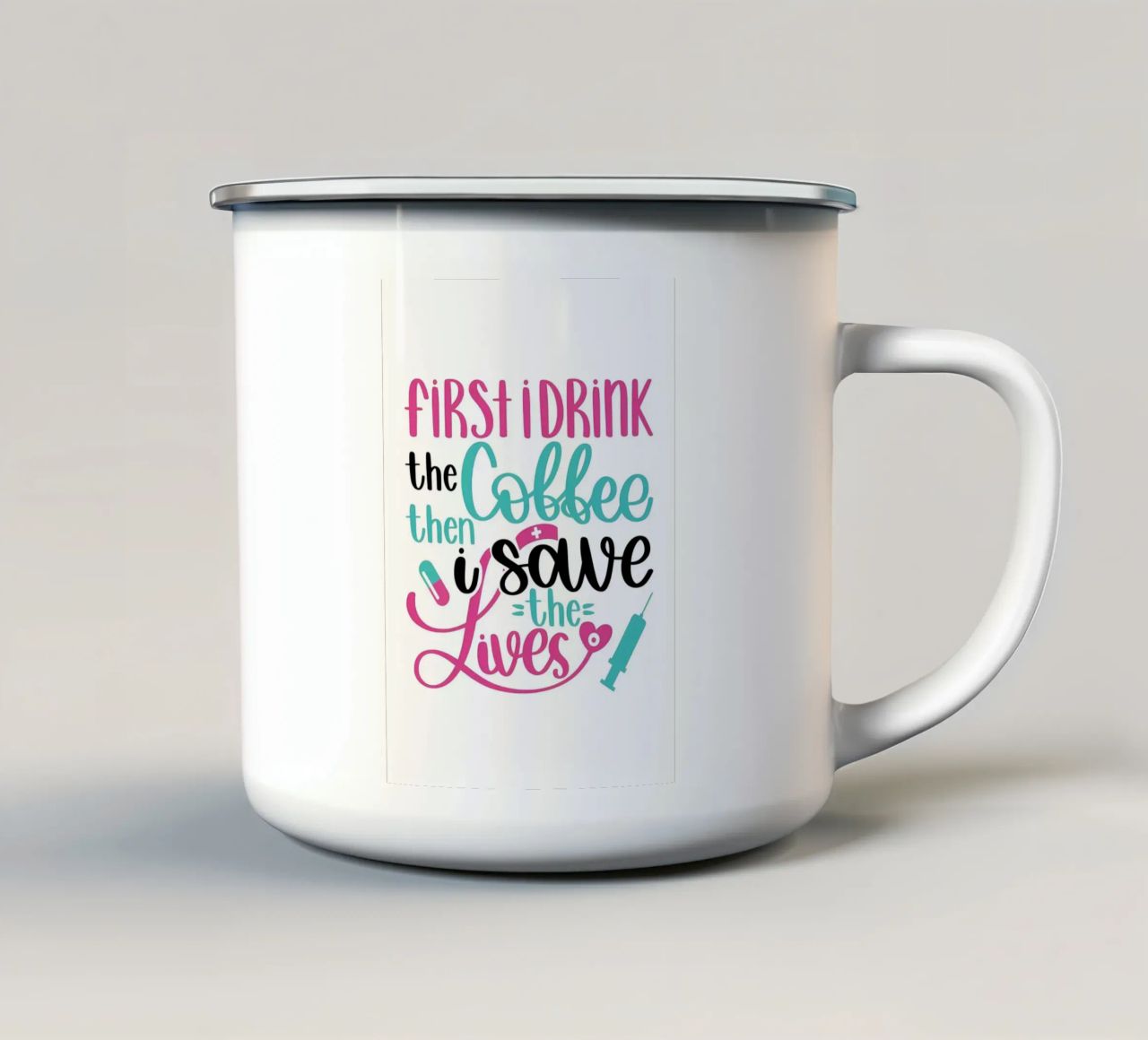 Caffè e poi salvo vite umane tazza in smalto da Raegen